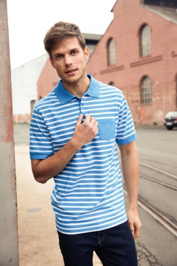 Herren Poloshirt Striped- aus 100% Bio Baumwolle mit Knöpfen in Kontrastfarbe