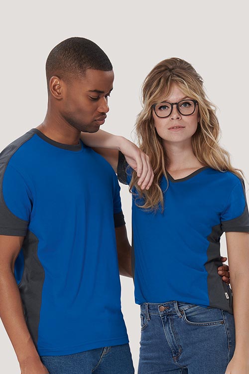 Arbeitskleidung besonders strapazierfähiges T-Shirt mit kontrastfarbigen Einsätzen HAK190/290 in royalblau anthrazit