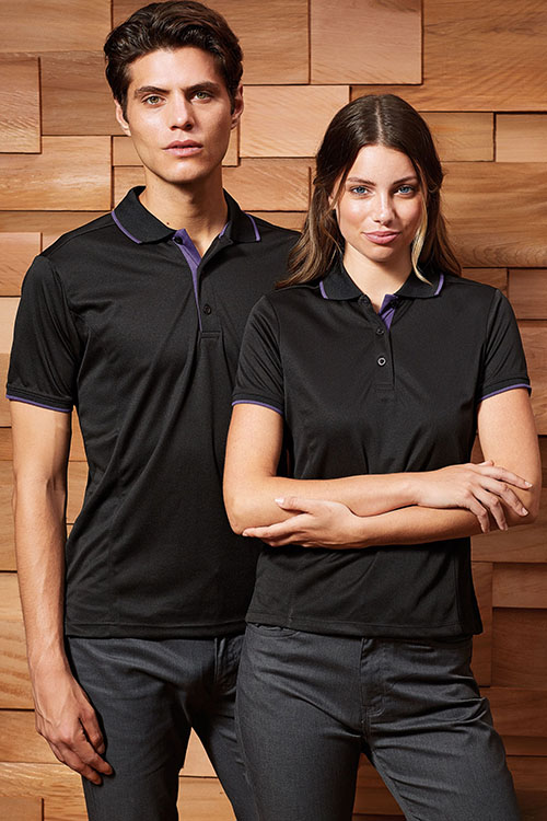 Berufsbekleidung Housekeeping Kontrast Poloshirts in schwarz/lila PW618/619