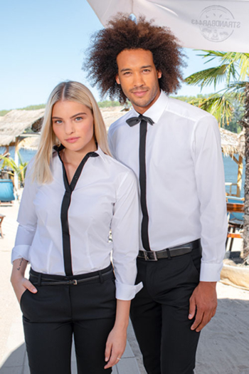 Berufsbekleidung Kantine Bluse und Hemd in weiß mit Kontrastdetails und verdeckter Knopfleiste GR-6525/6725