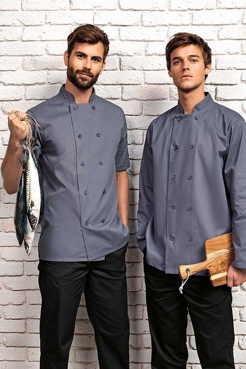 Berufsbekleidung Gastronomie klassische Kochjacken in grau in der kurzarm oder langarm Version PW656/657