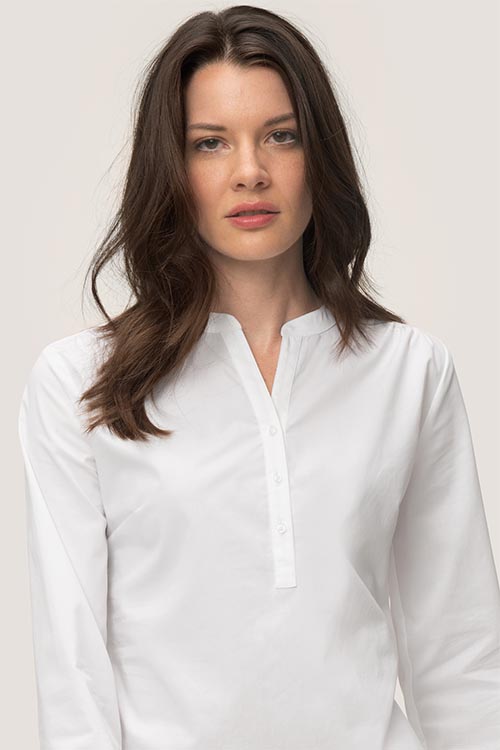Hemd und Bluse mit Stickerei feminin geschnittene langärmelige Stretch-Tunikabluse HAK113