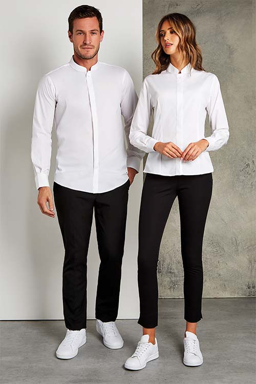 Eventbekleidung langärmelige Bluse und Hemd mit Stehkragen in weiß KK261/161