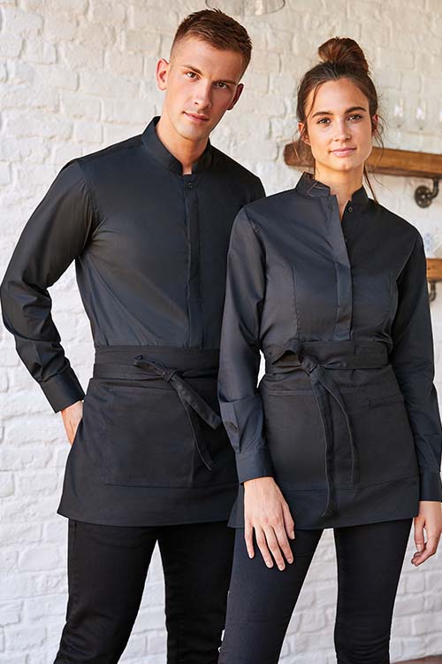 Berufsbekleidung Service langärmelige Bluse & Hemd in schwarz mit Stehkragen KK740/123