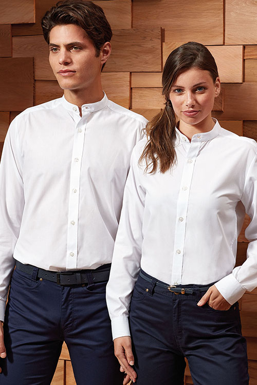 Berufsbekleidung Beauty und Wellness weiße Bluse und Hemd mit Stehkragen PW258