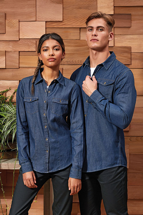 Berufsbekleidung Rezeption Jeans-Bluse und Jeans-Hemd in indigo denim PW322/222