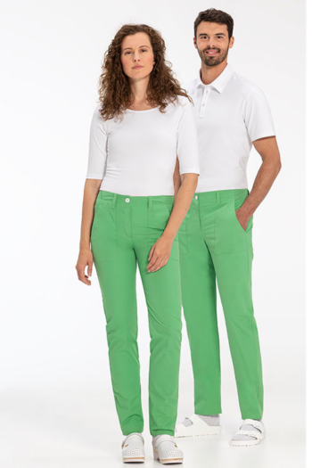 Berufsbekleidung Apotheke, grüne Hosen, weiße Shirts