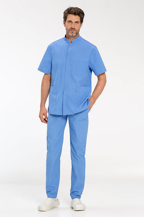 Berufsbekleidung Tierarzt Greiff Care Kollektion blauer Kasack mit blauer Schlupfhose