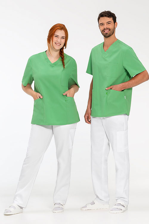 Berufsbekleidung Medizin Greiff Care grüne Kasacks mit weißen Hosen