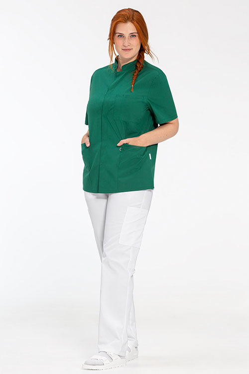 Berufsbekleidung Beauty und Wellness Greiff dunkelgrüner Kasack mit weißer Hose