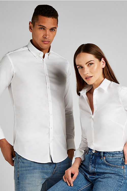 Messebekleidung Damen Bluse und Herren Hemd in weiß KK182-KK782
