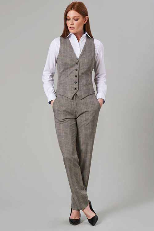 Corporate Fashion moderne Hose mit Weste in Grey-Check mit weißer Bluse
